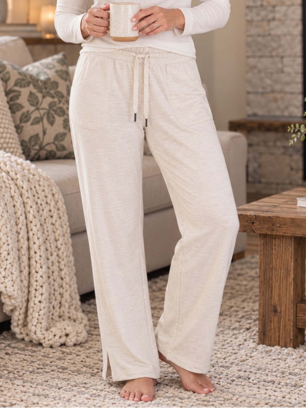 P.J. Salvage Women’s Medium Cream Wide Leg Lounge Pajama Pants Drawstring